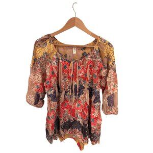 Colorful Floral Cubism Los Angeles Blouse Large Polyester Blend